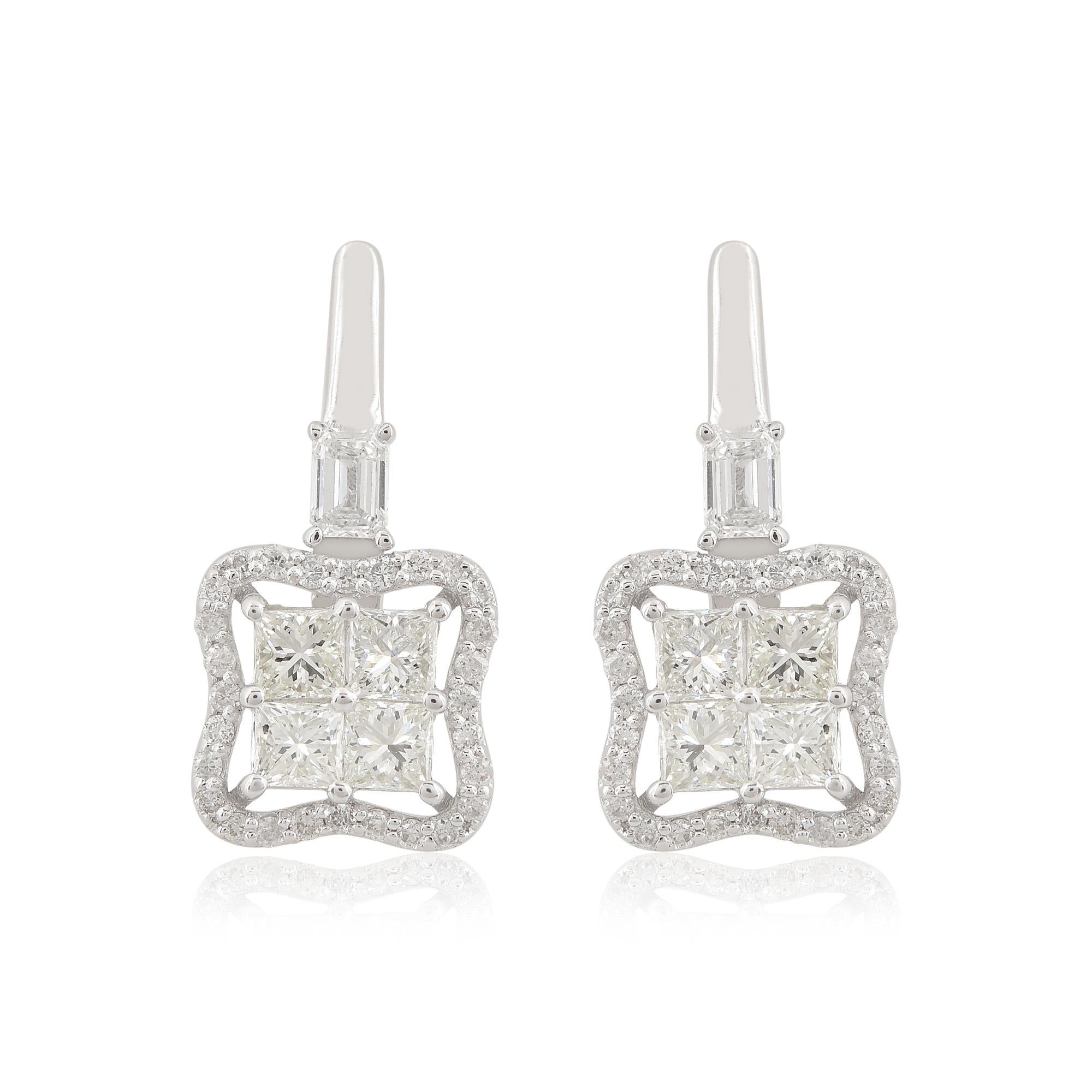 Item Code :- SEE-11811B
Gross Weight :- 4.28 gm
18k Solid White Gold Weight :- 4.02 gm
Natural Diamond Weight :- 1.32 carat  ( AVERAGE DIAMOND CLARITY SI1-SI2 & COLOR H-I )
Earrings Size :- 10 x 19 mm approx.

✦ Sizing
.....................
We can