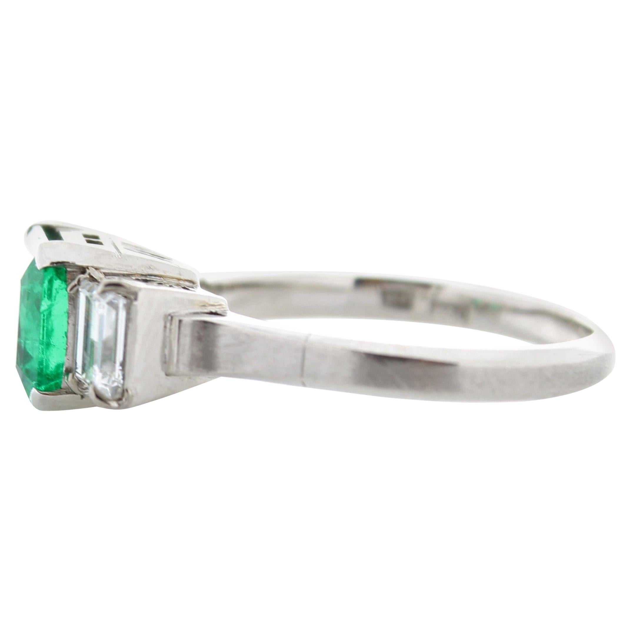 1.32 Carat Square Columbian Emerald & Diamond Ring in Platinum For Sale