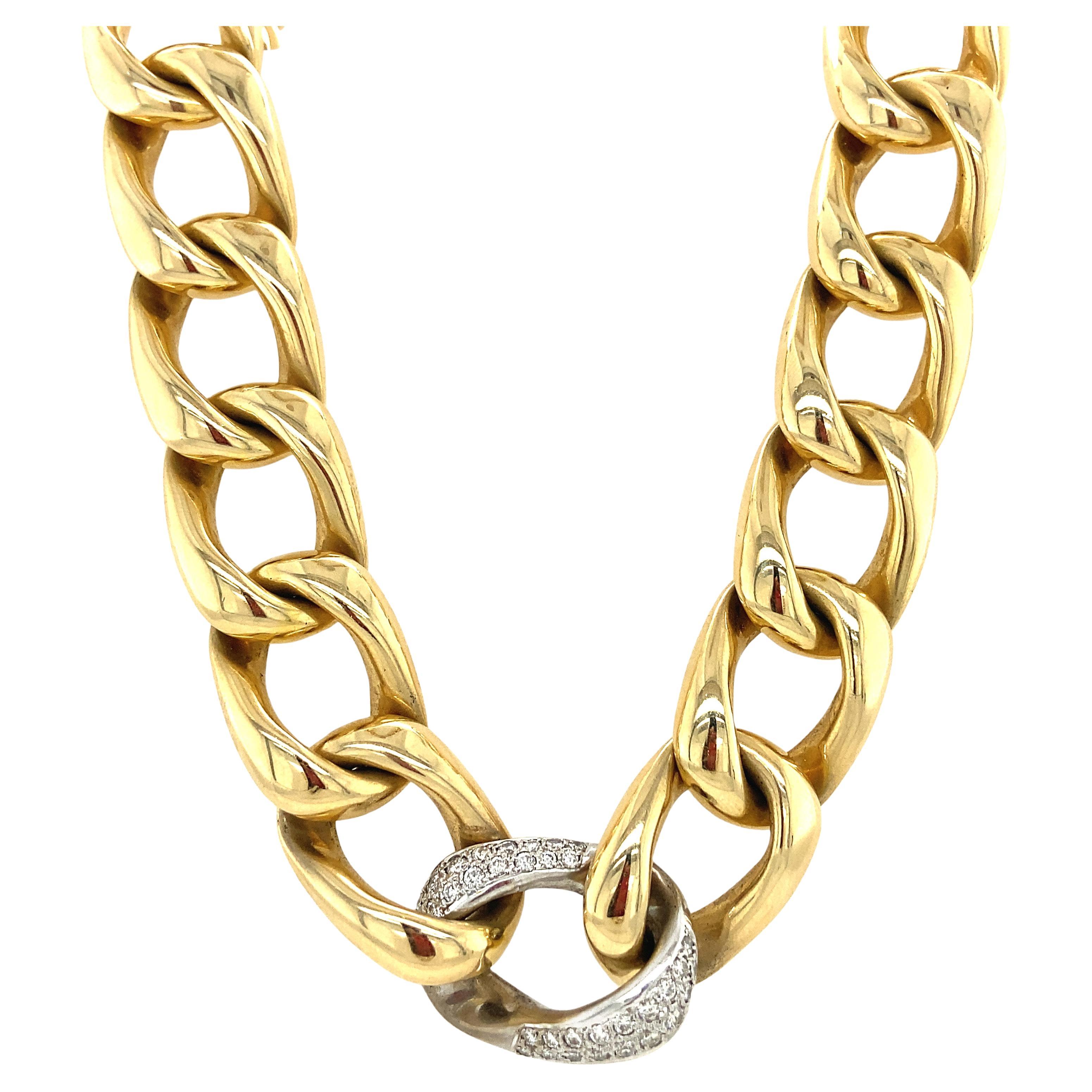 1.32 Carat Total Diamond-Set Handmade Estate 14K Solid Gold Curb Chain Necklace For Sale