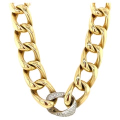1.32 Carat Total Diamond-Set Handmade Estate 14K Solid Gold Curb Chain Necklace