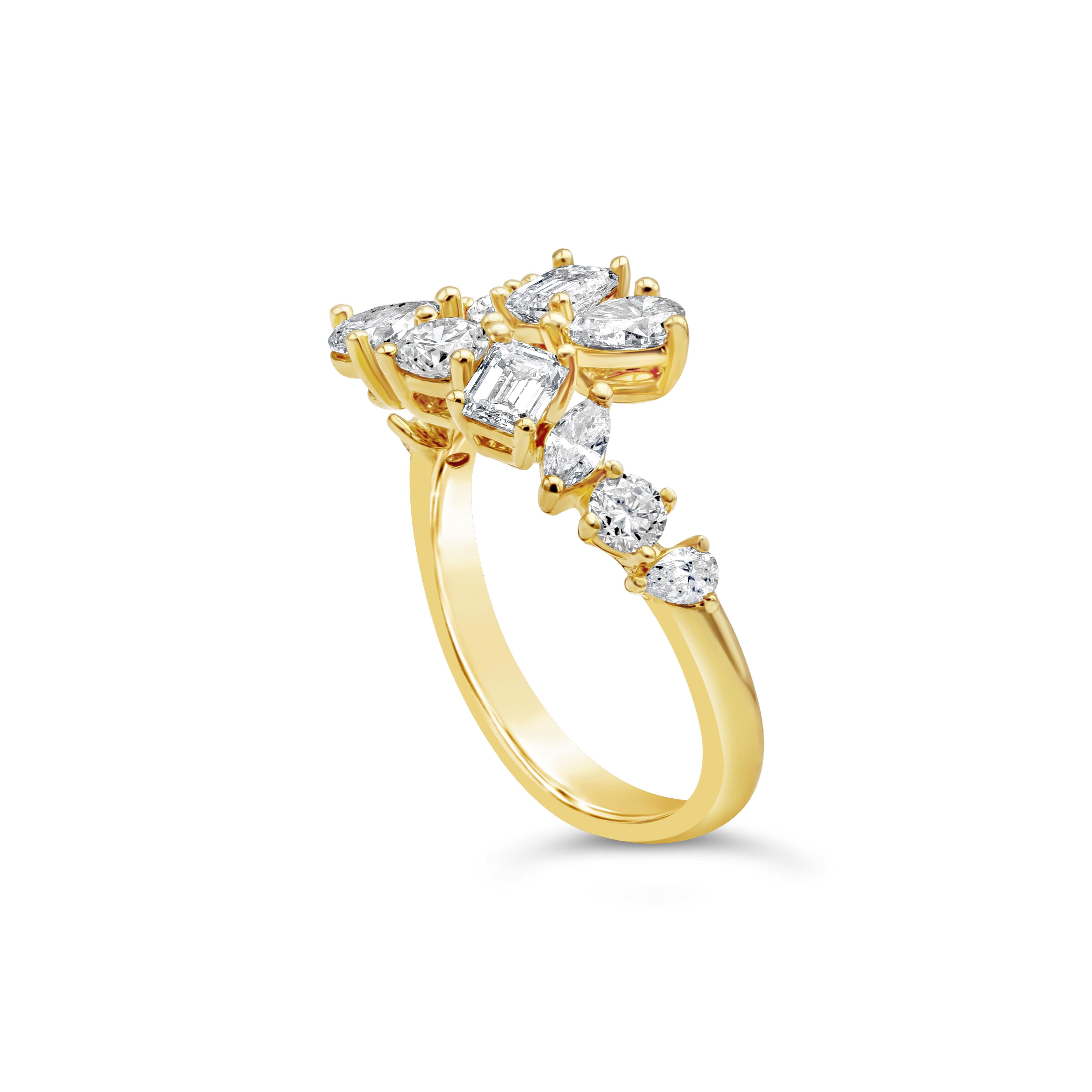 Roman Malakov 1,32 Karat insgesamt zweireihiger mehrfarbiger Diamant-Mode-Ring (Zeitgenössisch) im Angebot