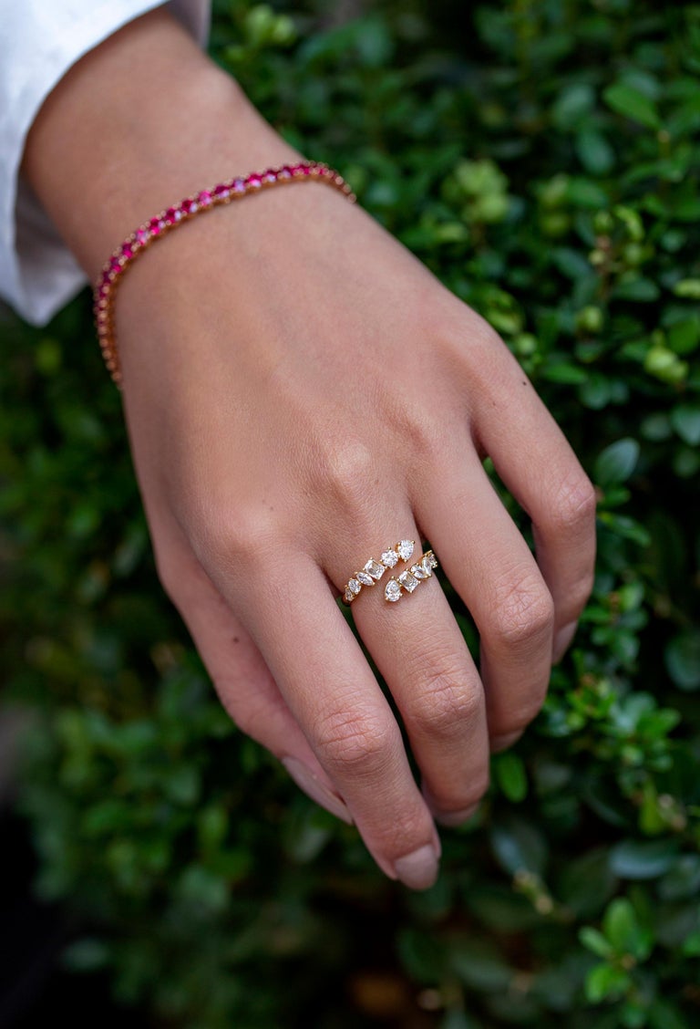 Roman Malakov 1.32 Carat Total Two Row MultiShape Diamond Fashion Ring For Sale at 1stDibs