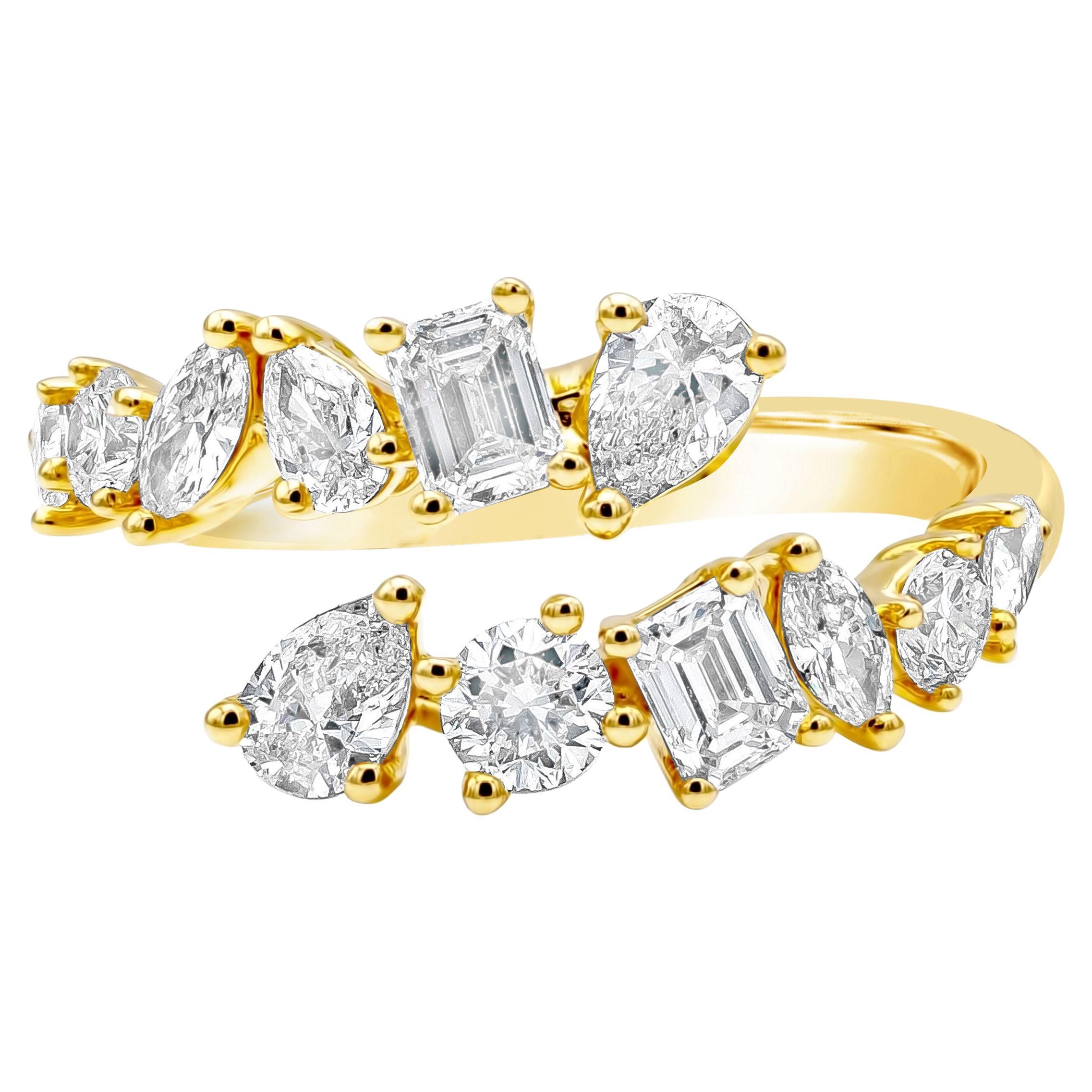 Roman Malakov 1.32 Carat Total Two Row Multi-Shape Diamond Fashion Ring For Sale