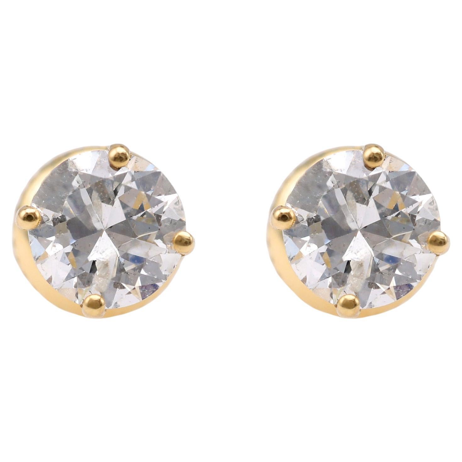1.32 Carat Total Weight Diamond 18k Yellow Gold Stud Earrings For Sale