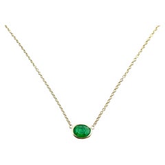 1.32 Carat Weight Green Emerald Oval Cut Solitaire Necklace in 14k Yellow Gold