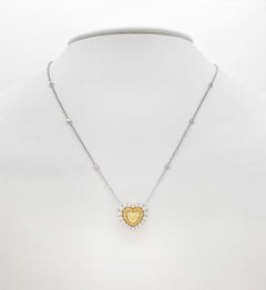 1.32 Carat Yellow and White Diamond Heart Pendant Necklace Fine Jewelry