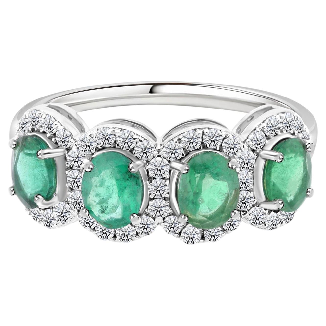 1.32 Ct Emerald & 0.45 Ct SI/H Diamond Halo Engagement Ring 18 Karat White Gold