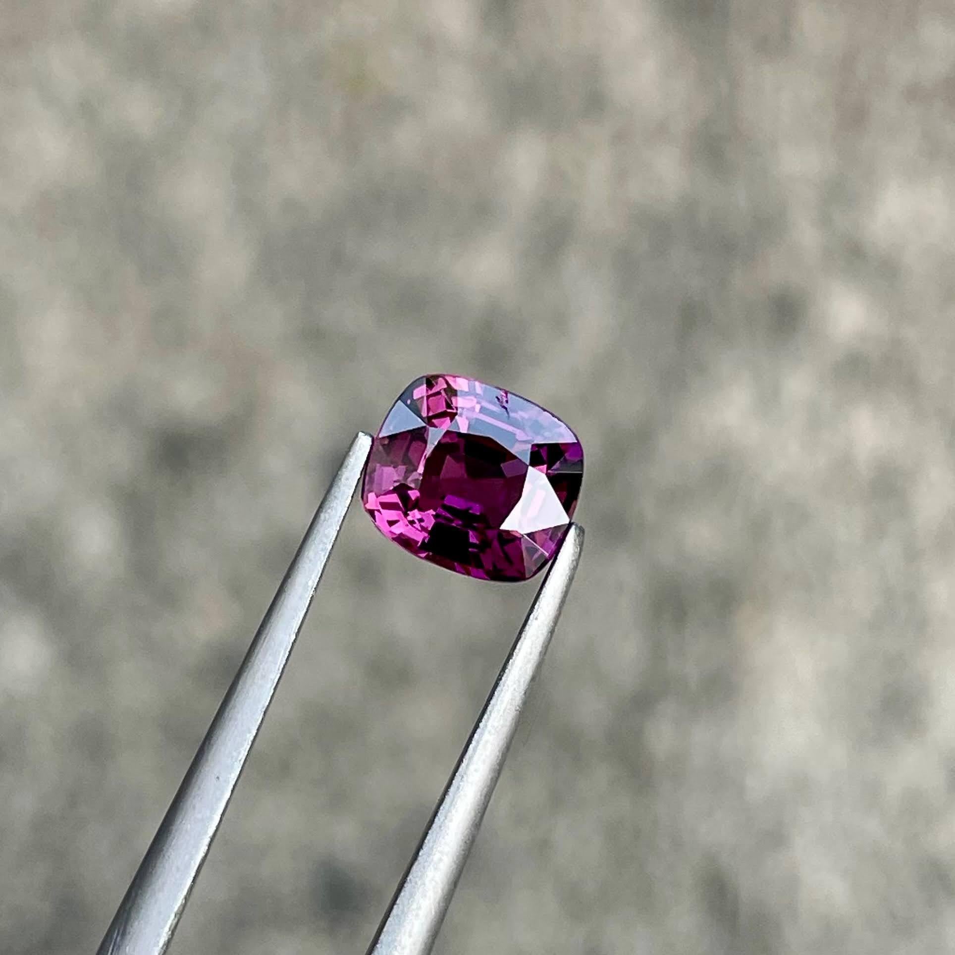 Weight 1.32 carats 
Dimensions 6.8x6.1x4.0 mm
Treatment none 
Origin Burma 
Clarity VVS 
Shape cushion 
Cut fancy cushion 



This exquisite 1.32 carat Burmese spinel showcases a captivating hot purplish hue, making it a rare and desirable gemstone