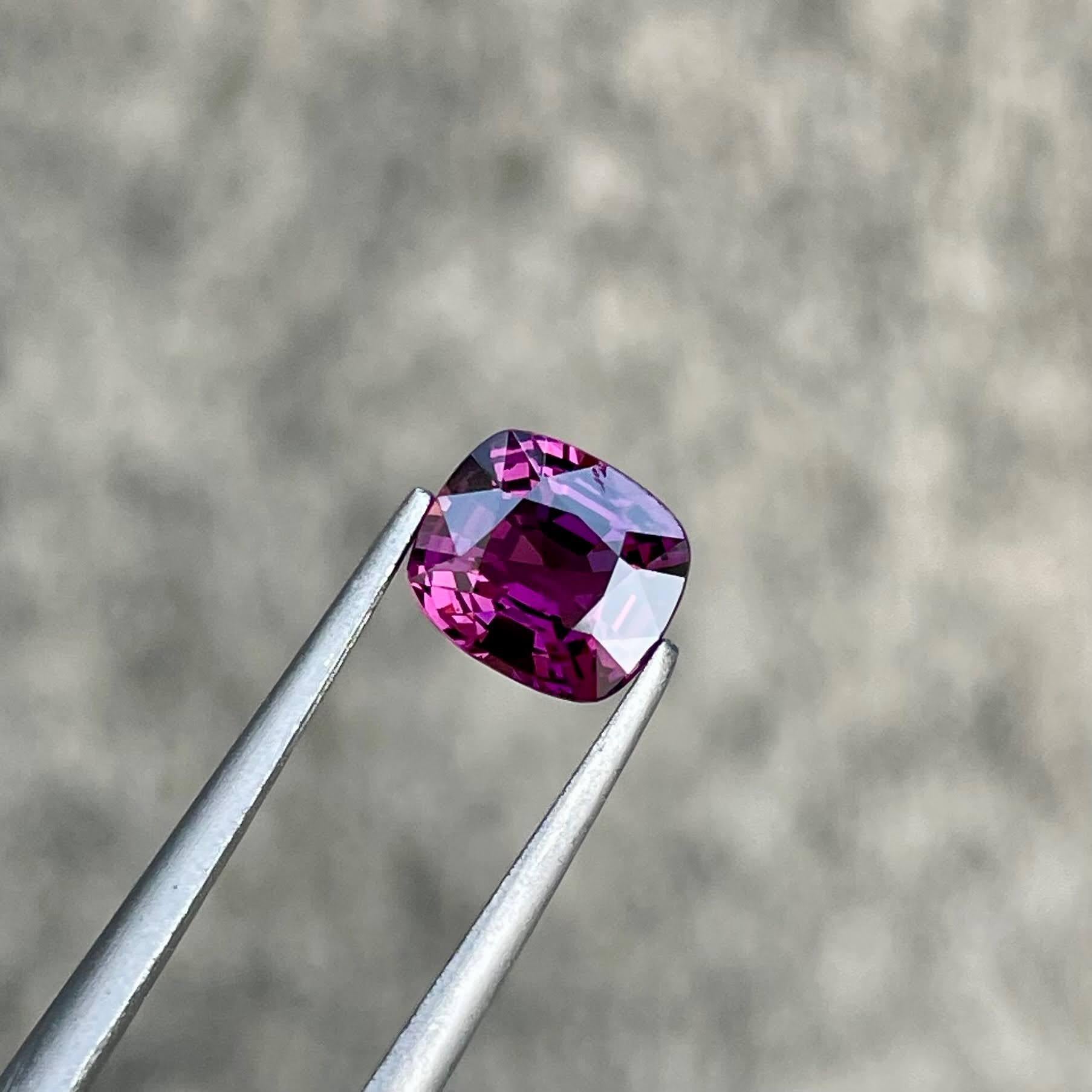 Modern 1.32 carats Hot Purplish Burmese Spinel Cushion Cut Natural Gemstone For Sale