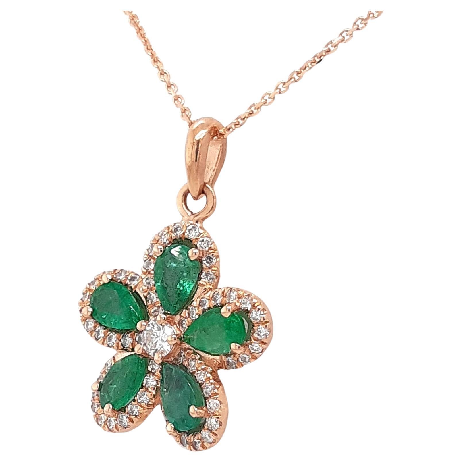 Pear Cut 1.32ct Pear Emerald and Diamond Pendant 