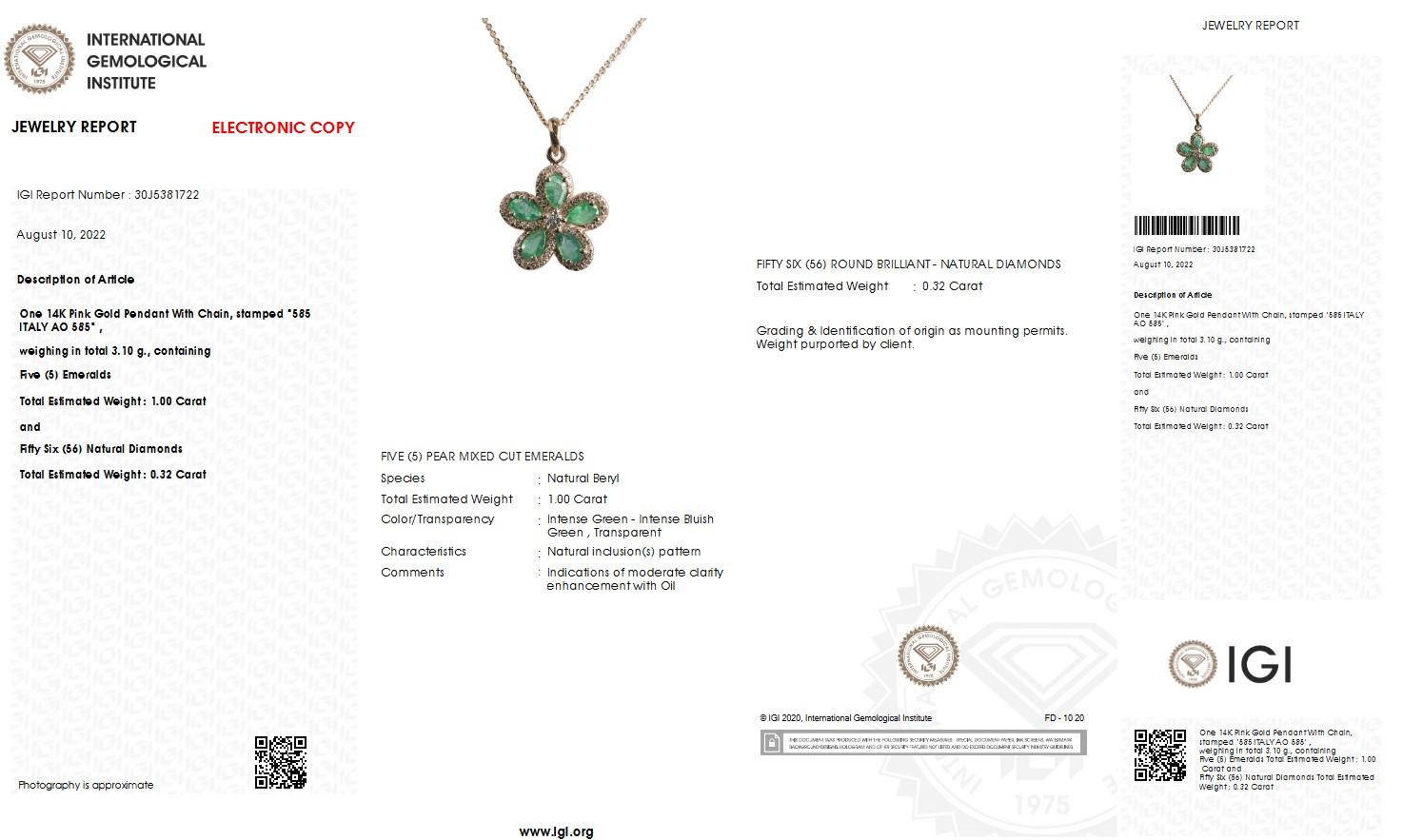 Women's or Men's 1.32ct Pear Emerald and Diamond Pendant 
