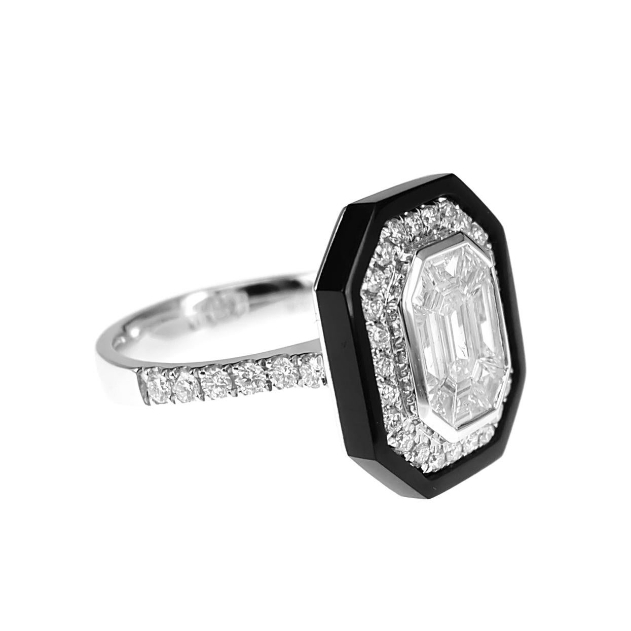 1,32 Karat Pie Cut Diamant und Onyx Art Deco Stil Ring (Art déco)