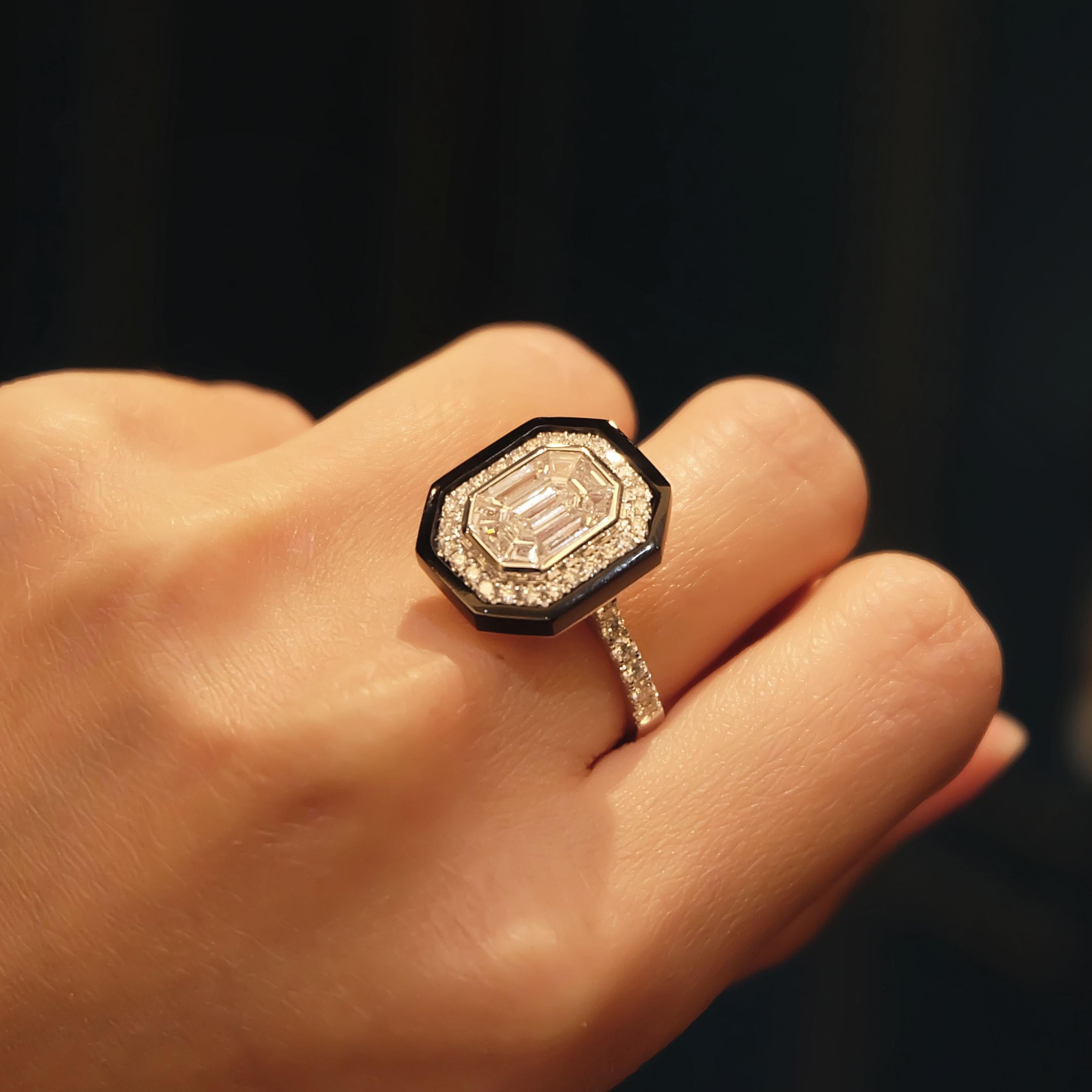 1,32 Karat Pie Cut Diamant und Onyx Art Deco Stil Ring für Damen oder Herren