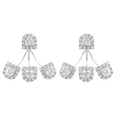 1.32 Carats Shield Cut Diamond Earrings Jacket in 18 Karat White Gold