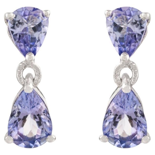 1.32 Carats Sterling Silver Cubic Zirconia Pear Ears Drop Ears gift for her en vente