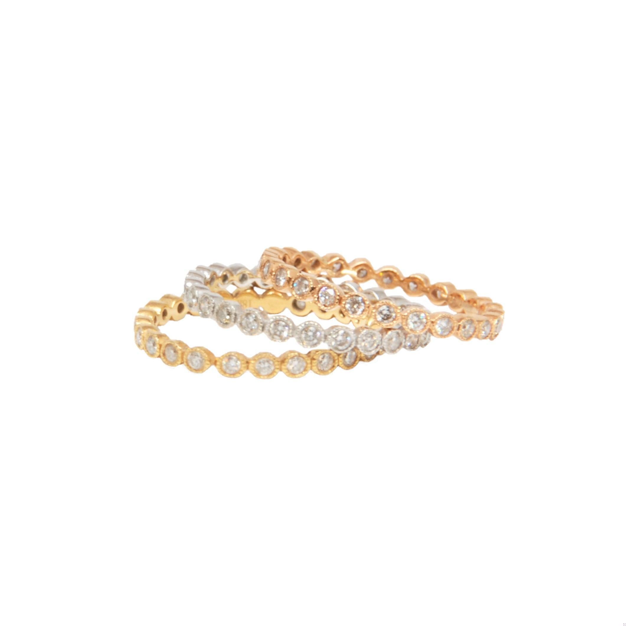 Taille ronde 1.32 ct Diamond Eternity Band Set (Yellow Gold, White Gold, & Rose Gold) en vente