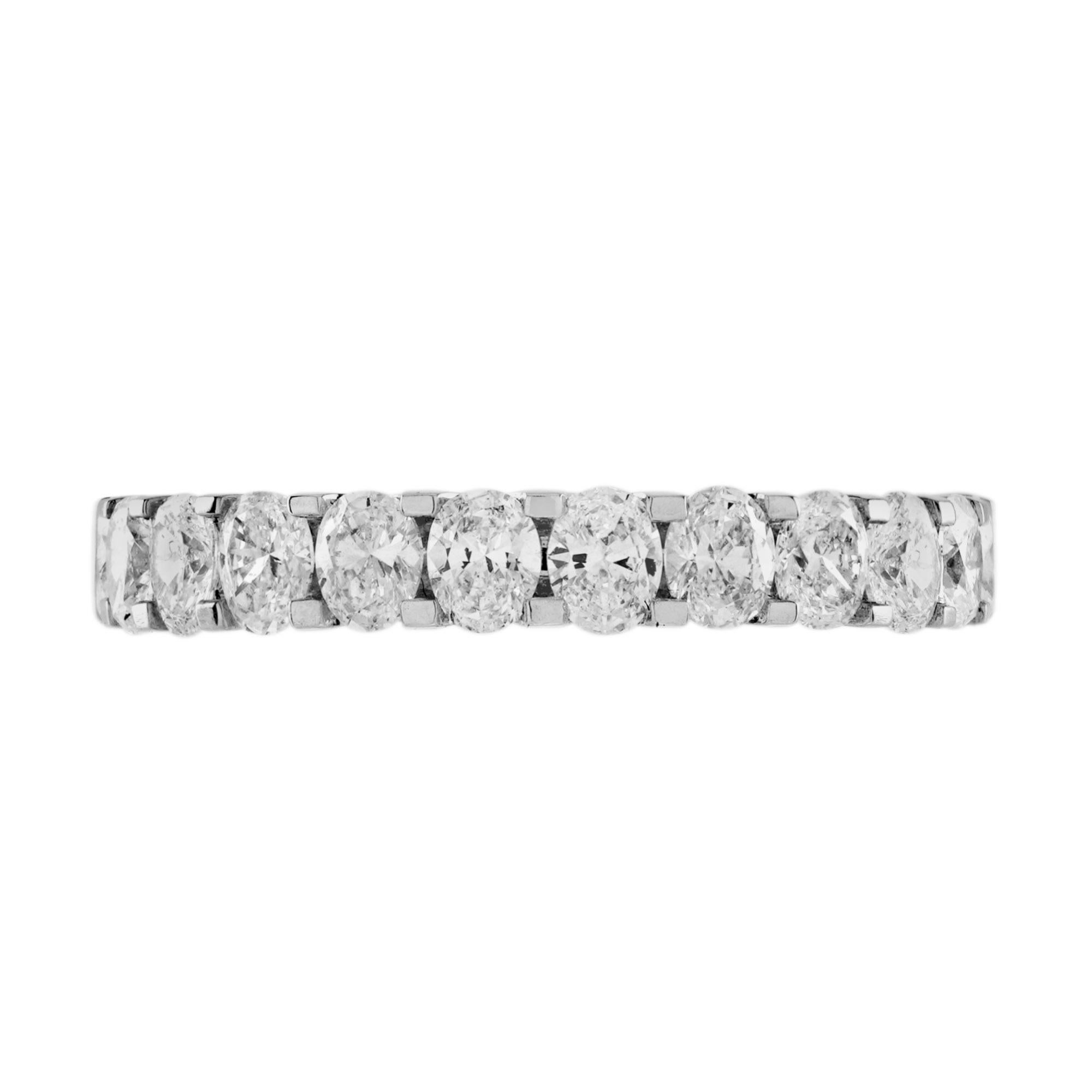Art Deco 1.32 Ct. Oval Diamond Eternity Wedding Band Ring in 18K White Gold