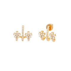 1.32 CT Round Brilliant Diamond Flower Multi-Row Hoop Earrings 18K Yellow Gold