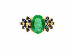 1.32 Ct Zambian Emerald Flower Solitaire Ring 14K Gold Emerald Sapphire Band