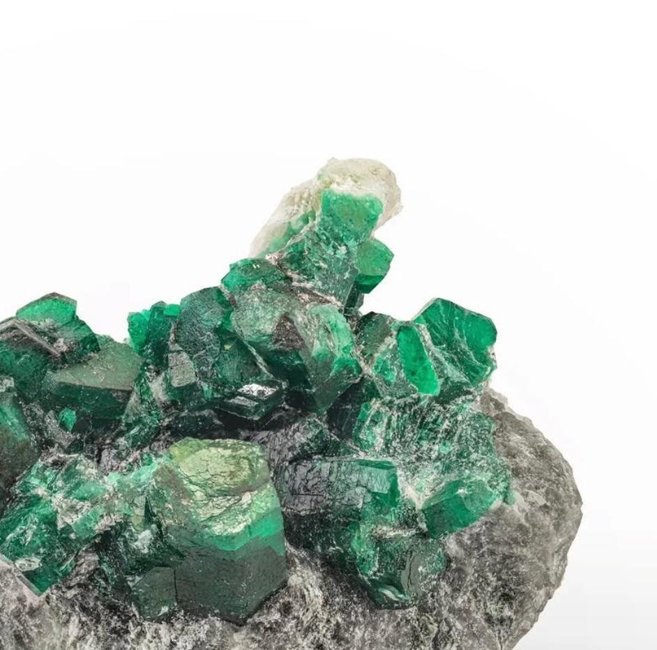 Pakistani 132 Grams Dark Green Emerald Crystal Cluster On Calcite From Pakistan For Sale