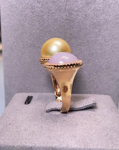 Eostre Golden South Sea Pearl, Type A Jadeite and Diamond Yellow Gold Ring