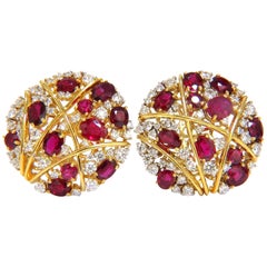 13.20 Carat Natural Red Ruby Diamond Cocktail Cluster Earrings Mod Deco Strip