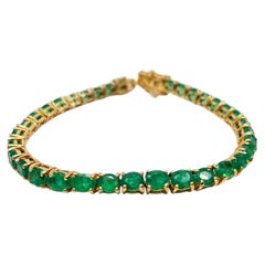 Bracciale tennis con smeraldo naturale dello Zambia da 13,20 carati in oro giallo 14K fatto a mano