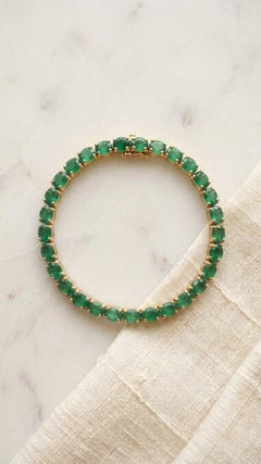 Bracciale tennis con smeraldi naturali dello Zambia da 13,20 carati in oro giallo 18 carati, 7,5 pollici