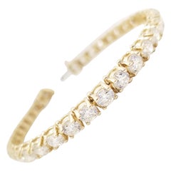 13.20 Carat Round Brilliant Natural Diamond Tennis Bracelet 14 Karat Yellow Gold