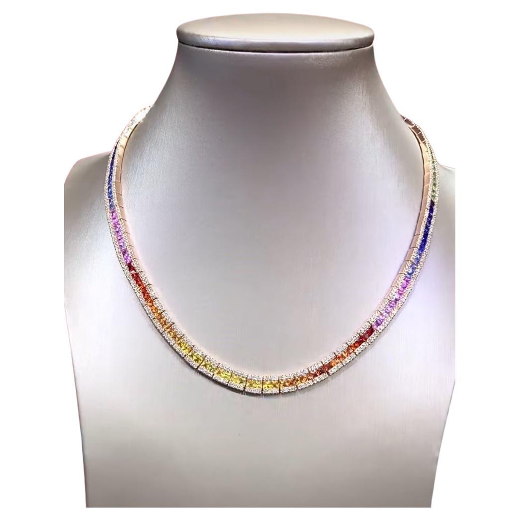 13.20 Carats Ceylon Sapphires  4.00 Ct Diamonds 18K Gold Necklace