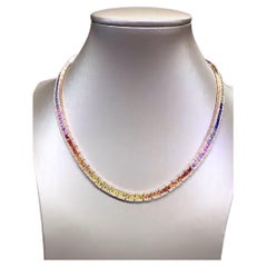 13.20 Carats Ceylon Sapphires  4.00 Ct Diamonds 18K Gold Necklace