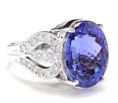 13.20 Carat Natural Tanzanite and Diamond 14 Karat Solid White Gold Ring