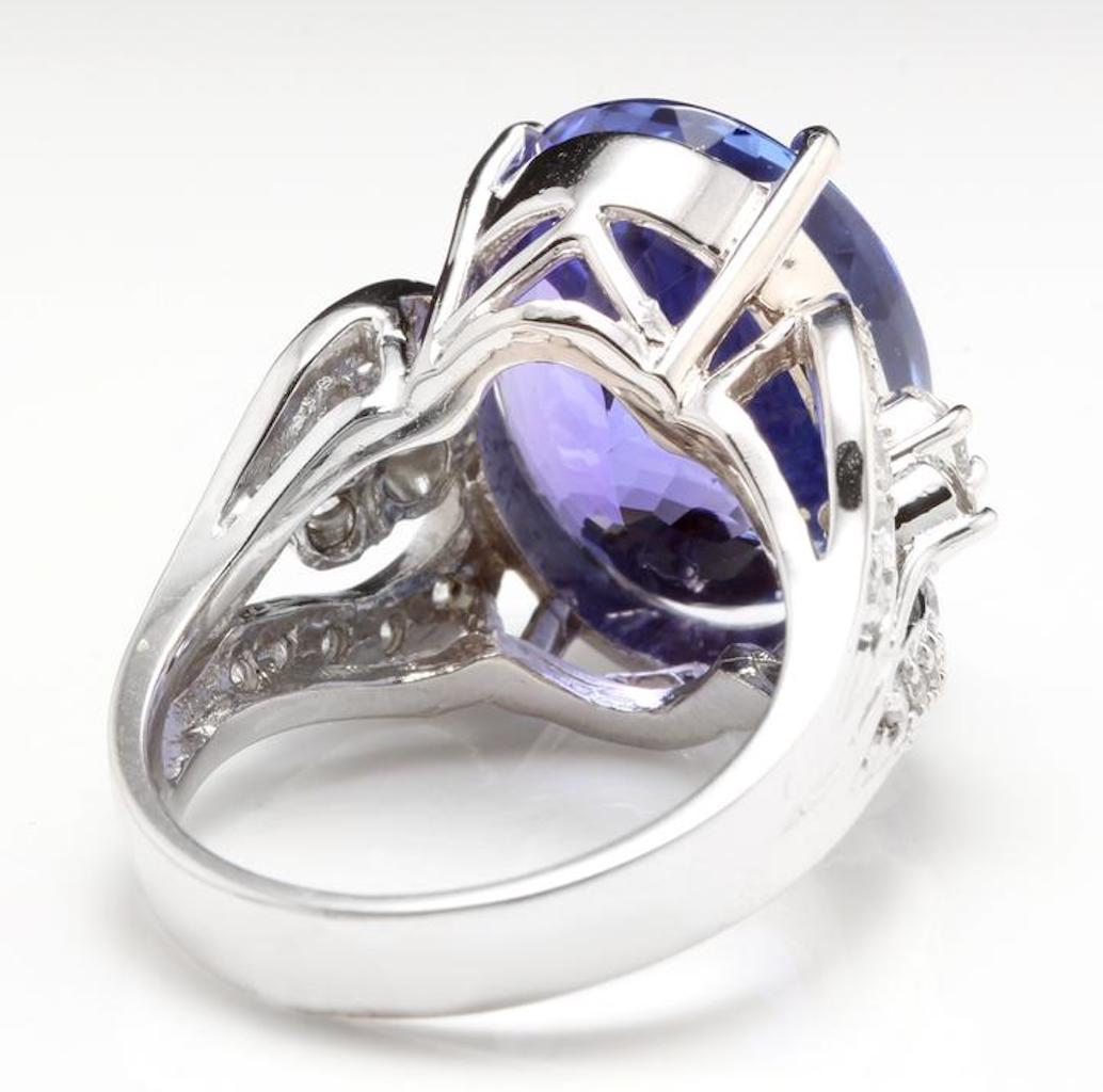 13.20 Carat Natural Tanzanite and Diamond 14 Karat Solid White Gold Ring In New Condition For Sale In Los Angeles, CA