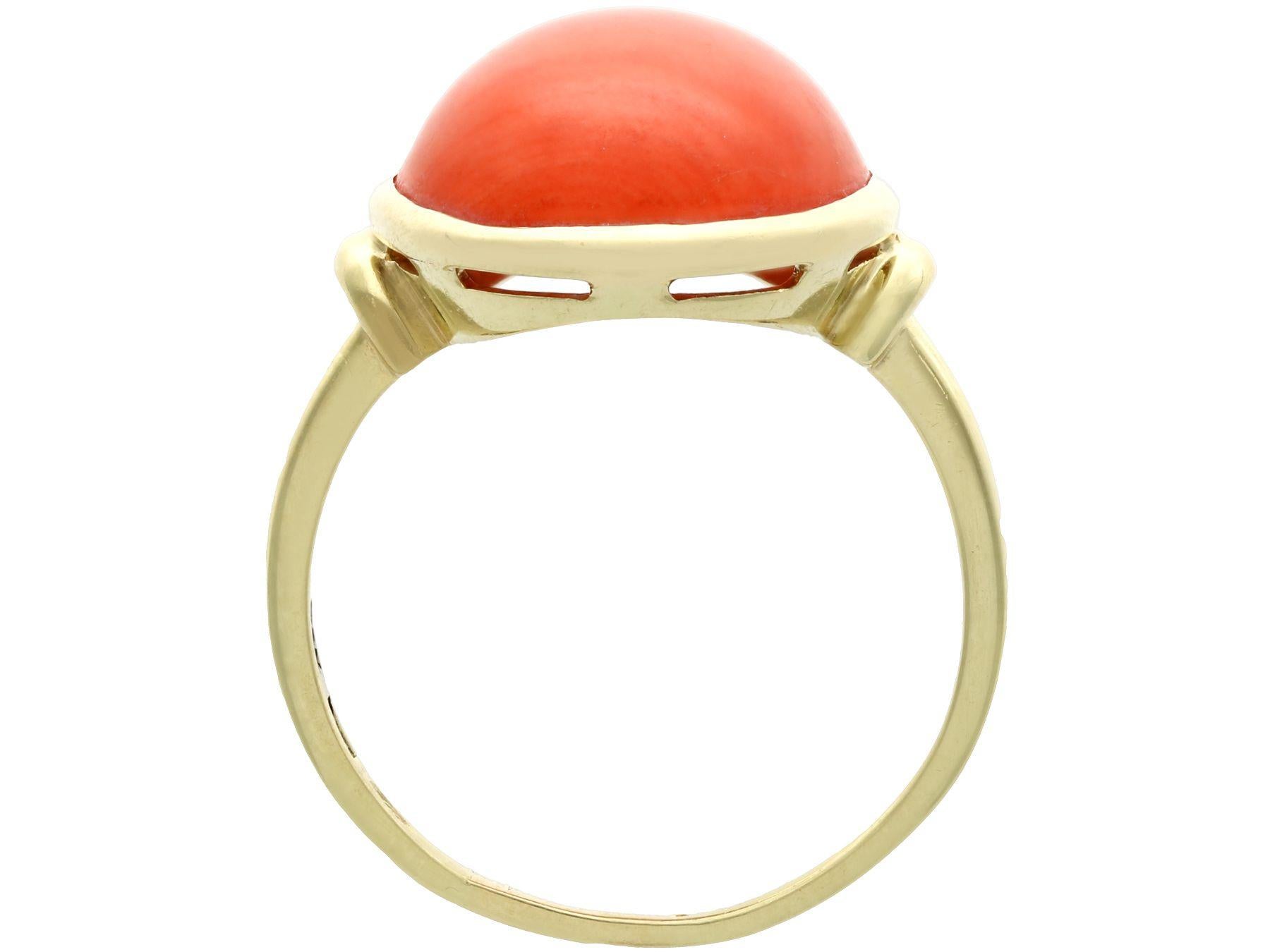 Women's Vintage 13.20 Carat Cabochon Cut Coral and Yellow Gold Ring, Circa 1950 For Sale