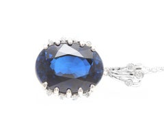 13.20Ct Sapphire and Diamond 14K Solid White Gold Necklace