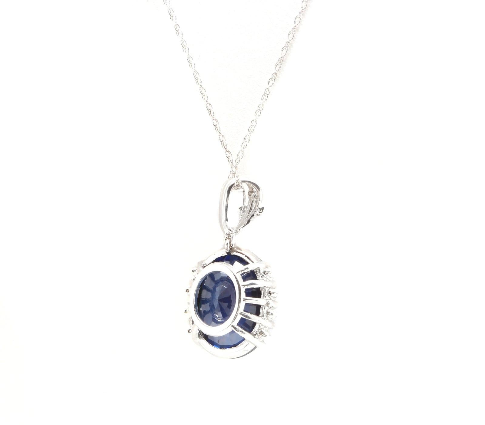 Oval Cut 13.20Ct Sapphire and Diamond 14K Solid White Gold Necklace For Sale