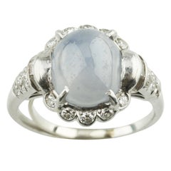 13.21 Cabochon Star Sapphire and Diamond Platinum Cocktail Ring