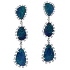 13.21 Carat Opal Diamond 18 Karat Gold Triple Drop Earrings
