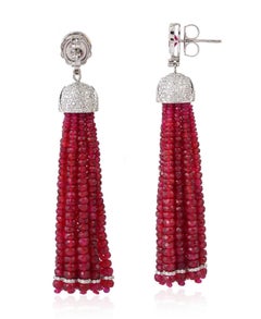 132.14 Carat Ruby Diamond 18 Karat Gold Chandelier Drop Tassel Earrings