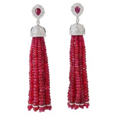 132.14 Carat Ruby Diamond 18 Karat Gold Chandelier Drop Tassel Earrings