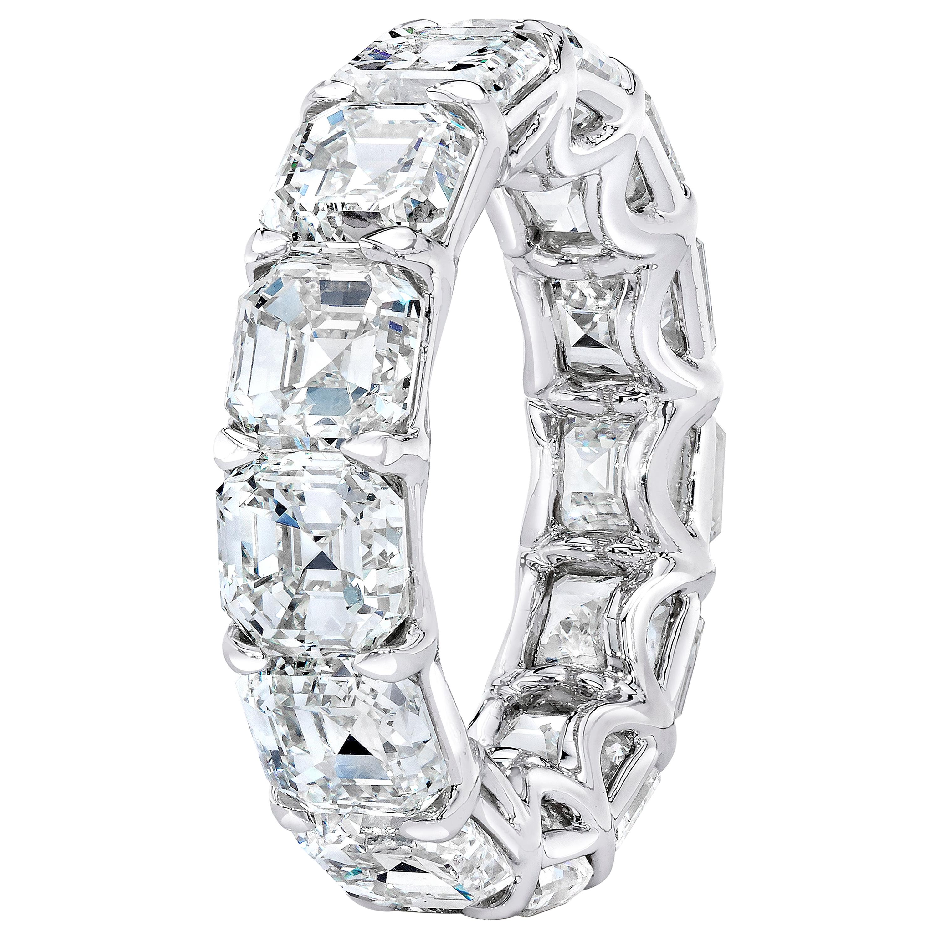 13.22 Carat Asscher Cut Diamond Eternity Ring Band For Sale