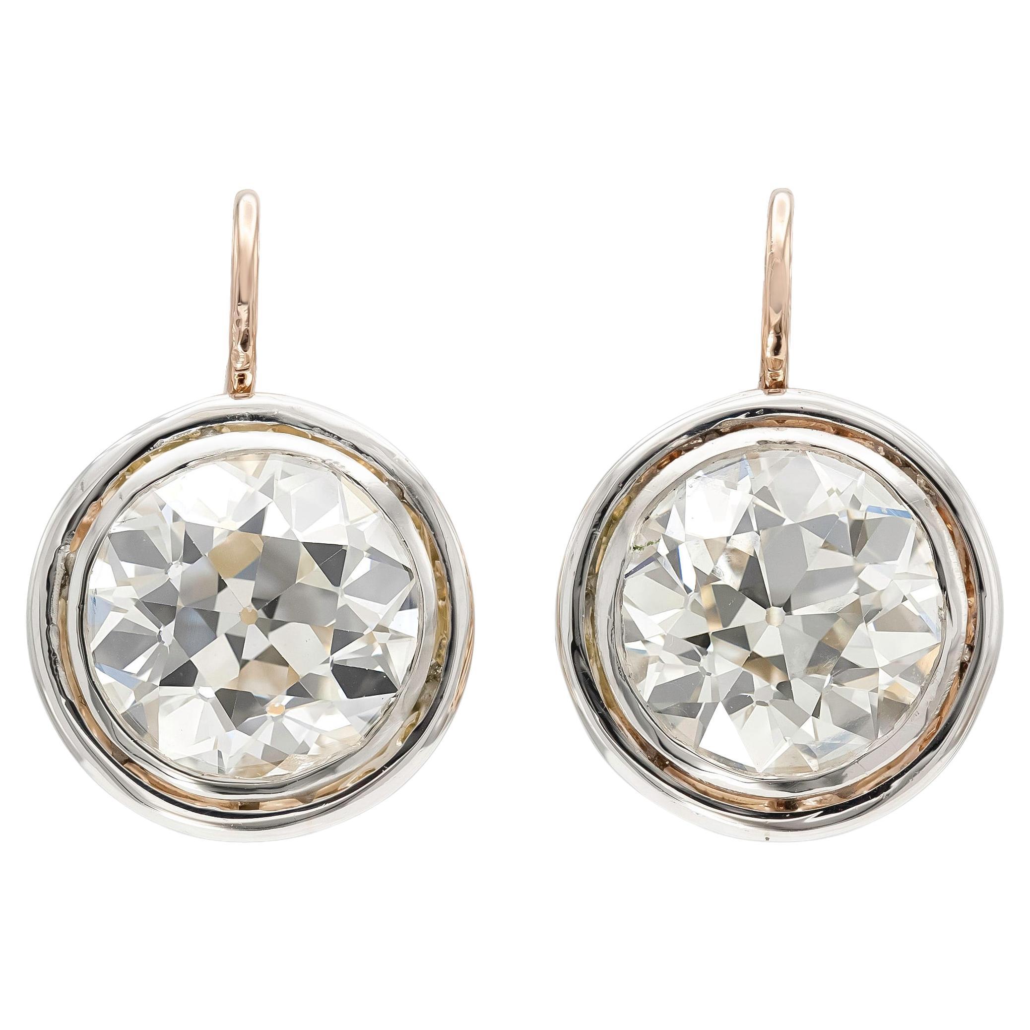 13.22 Carat Old European Cut Diamond Drop Earrings