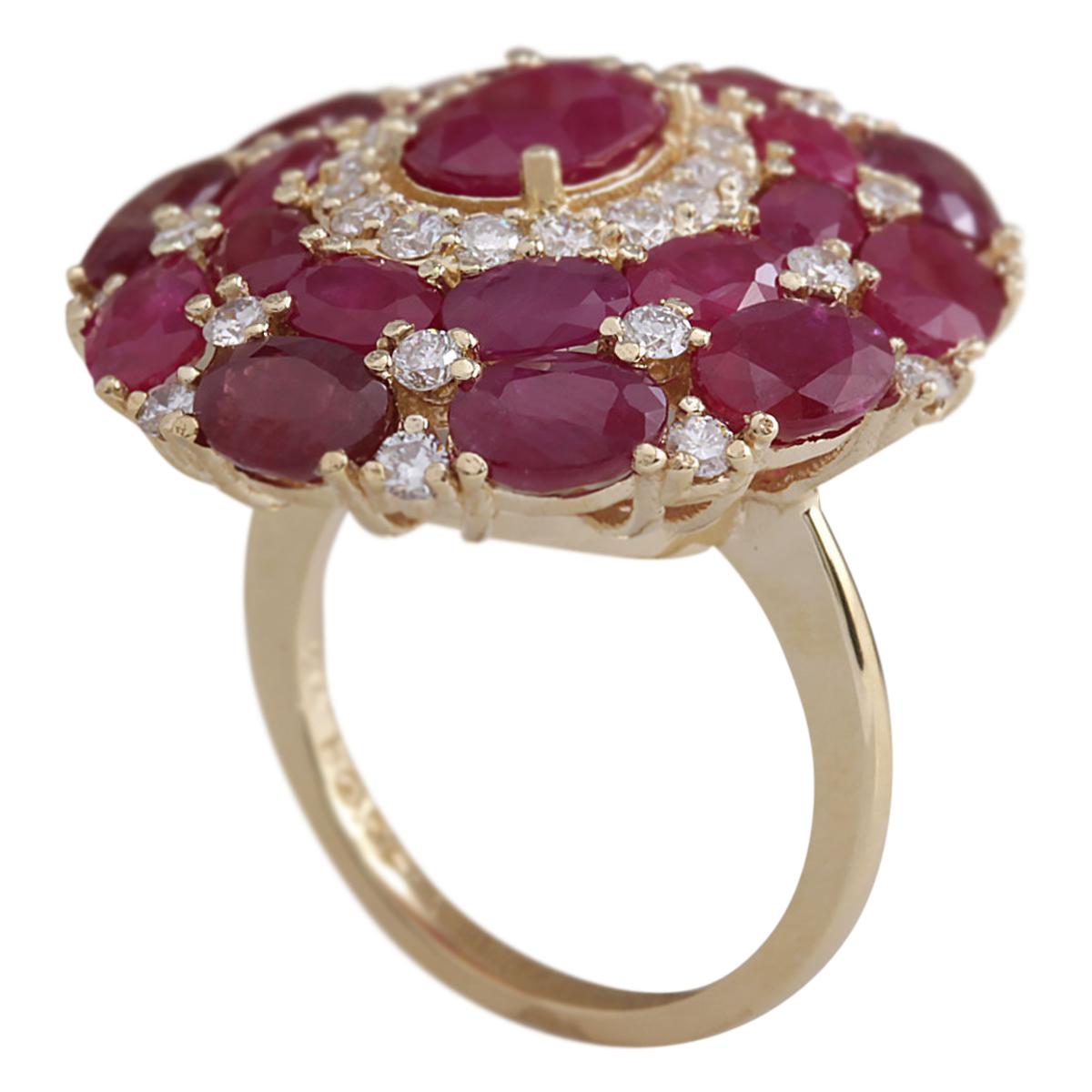 Oval Cut Natural Ruby Diamond Ring In 14 Karat Yellow Gold  For Sale