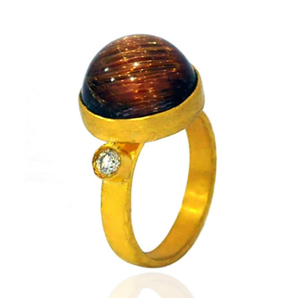 Mixed Cut 13.23ct Rutile Quartz Cocktail Ring With Diamonds Made In 18k Yellow Gold For Sale