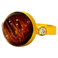 13.23ct Rutile Quartz Cocktail Ring With Diamonds Made In 18k Yellow Gold