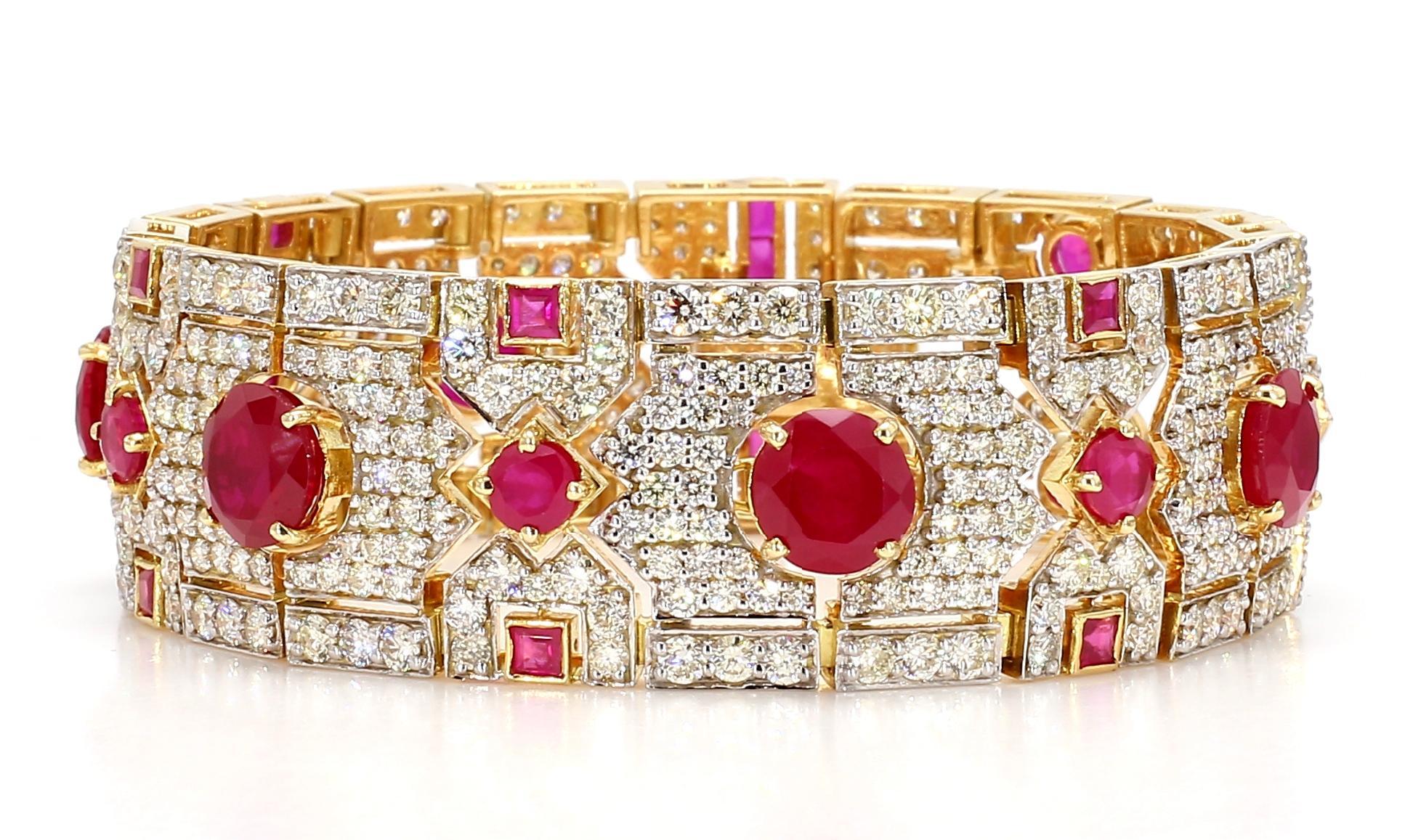 Modern 13.25 Carat Diamond 16.59 Carat Ruby Bracelet 18K White Gold For Sale