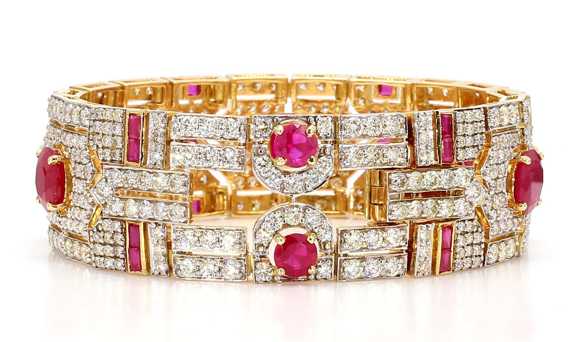 13.25 Carat Diamond 16.59 Carat Ruby Bracelet 18K White Gold In New Condition For Sale In New York, NY