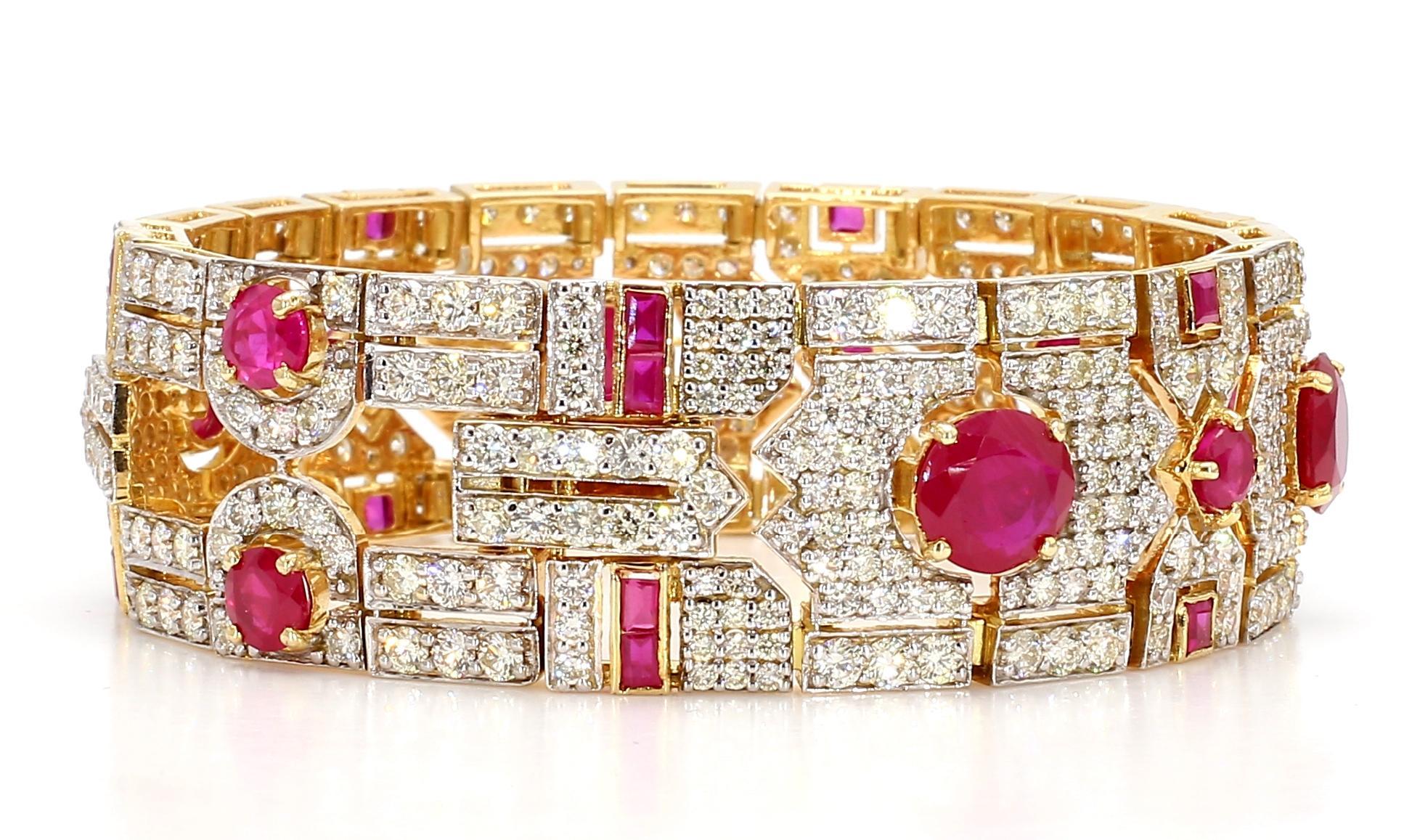 Women's 13.25 Carat Diamond 16.59 Carat Ruby Bracelet 18K White Gold For Sale