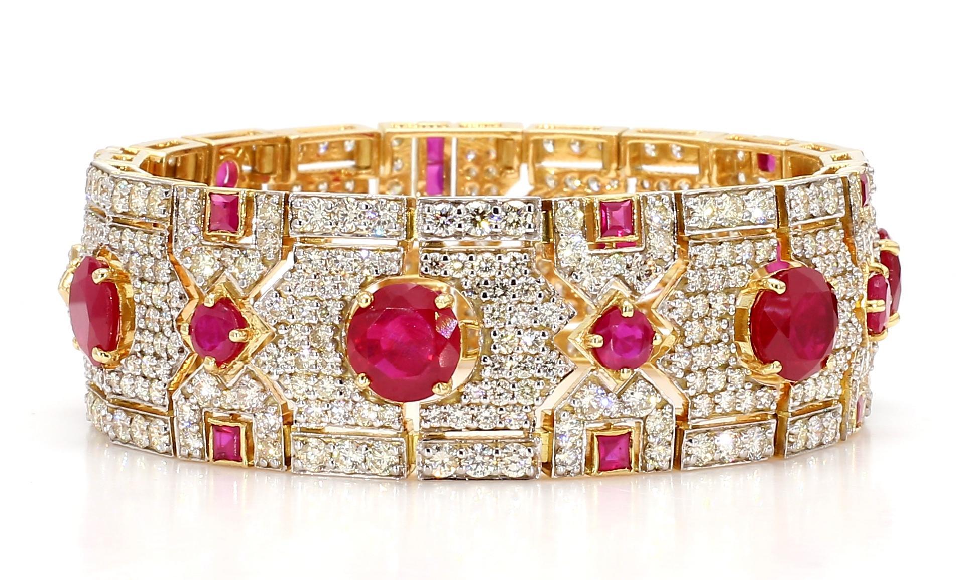 13.25 Carat Diamond 16.59 Carat Ruby Bracelet 18K White Gold For Sale 1
