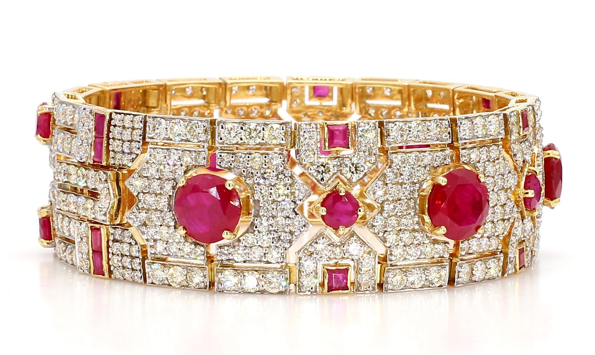 13.25 Carat Diamond 16.59 Carat Ruby Bracelet 18K White Gold For Sale 2
